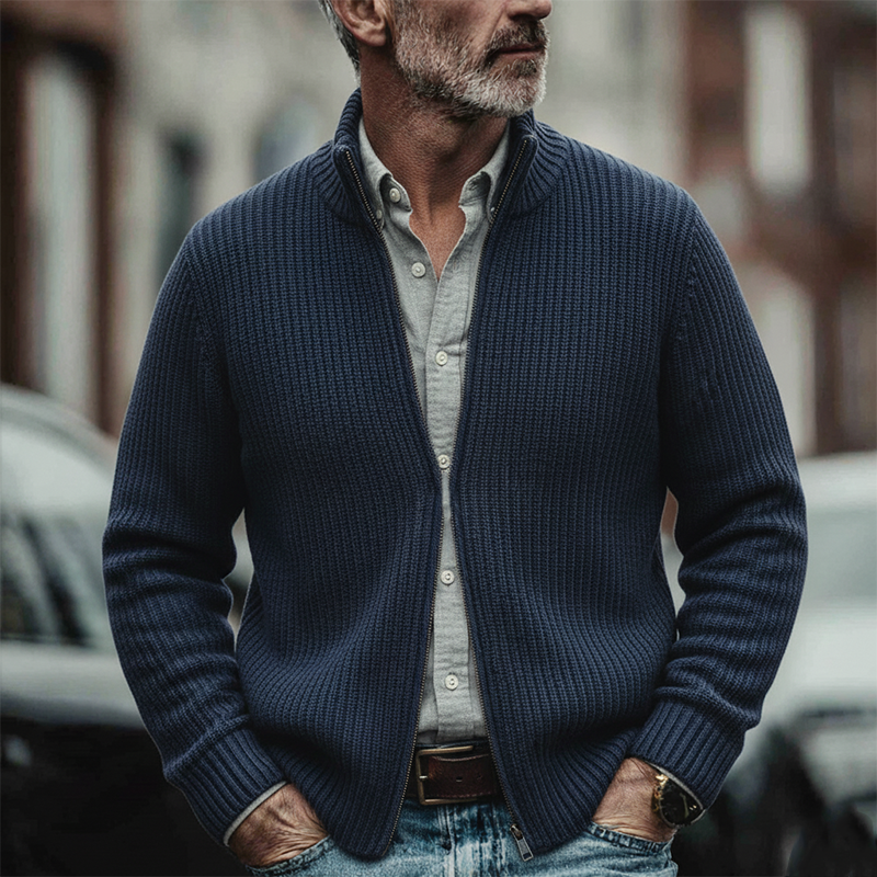 Men's Solid Color Stand Collar Zip-up Knit Cardigan MTA1968K0X