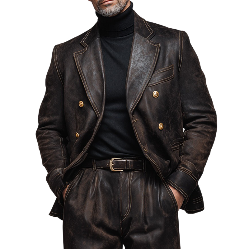 Men's Vintage Distressed PU Lapel Blazer MTA1953I3X