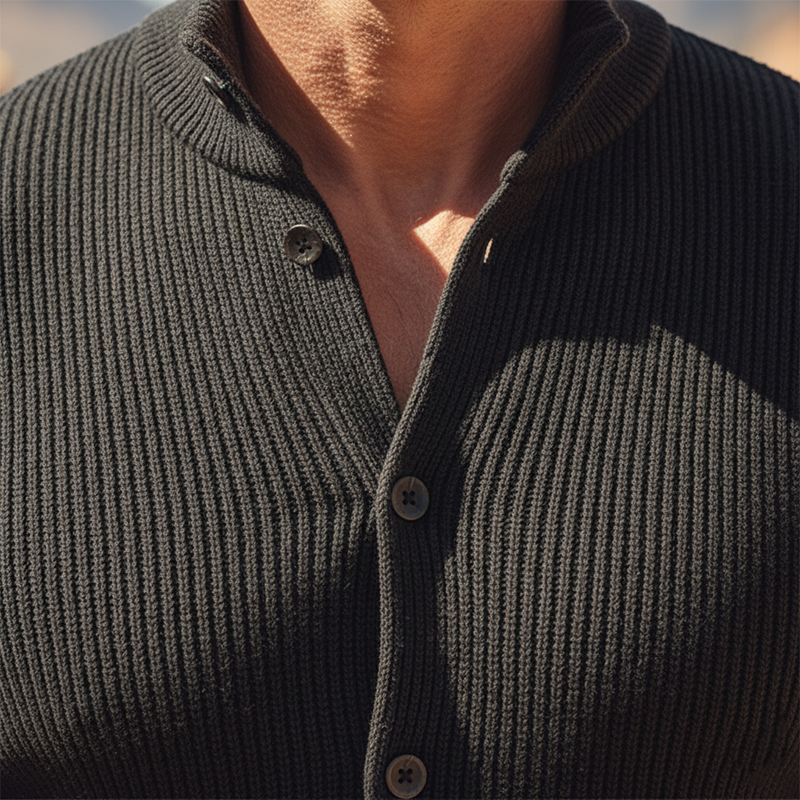 Men's Simple Solid Color Slim Fit Cotton Yarn Knit Button Cardigan MTA2137K5P