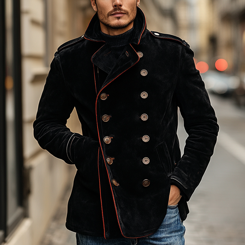 Men's Double-breasted Faux Suede Jacket With Contrasting Panels MTA1391I8X