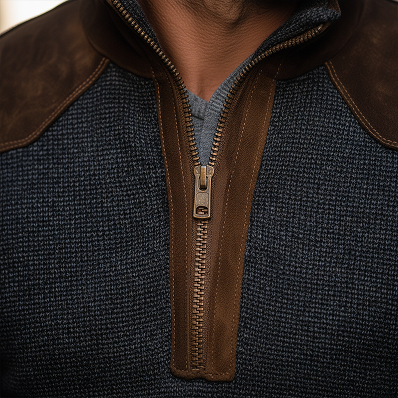 Men's Retro Checkered Faux Suede Patchwork Half-Zip High-Sleeve Sweatshirt MTA2994J2P