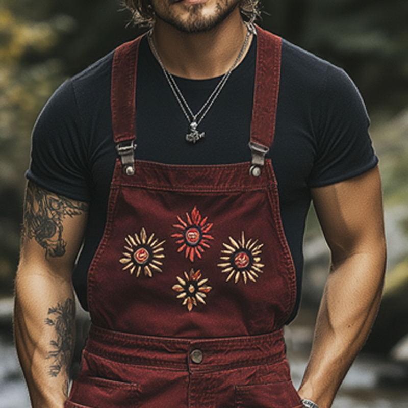Men's Summer Classic Vintage Embroidered Denim Overalls MTA1247F4U