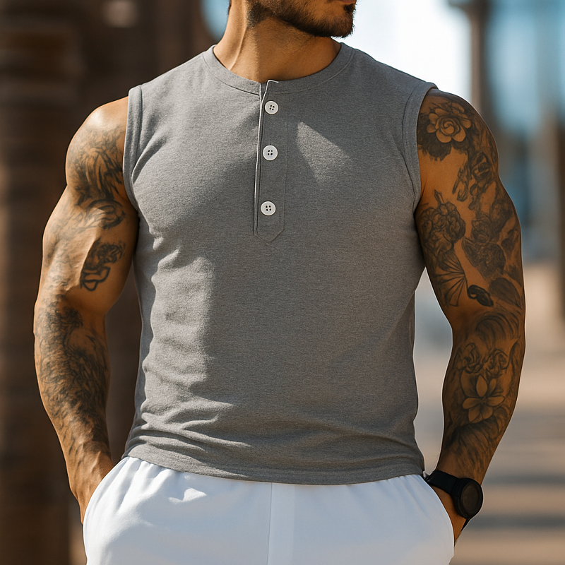 Herre-tanktopp med henleykrage og pustende bomull, slim fit, avslappet passform, MTA2620E6M