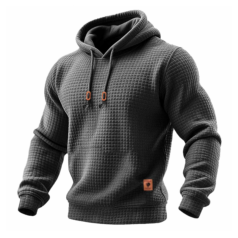 Men's Solid Color Plaid Textured Pullover Hoodie MTA0957J9X