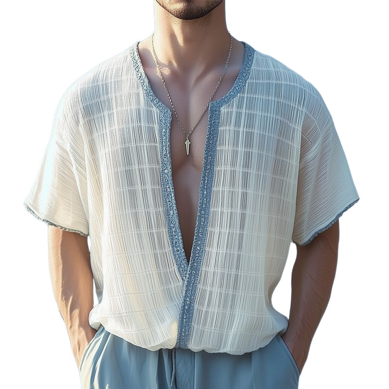 Men's Summer Textured Breathable Short Sleeve Shirt MTA2725D2U