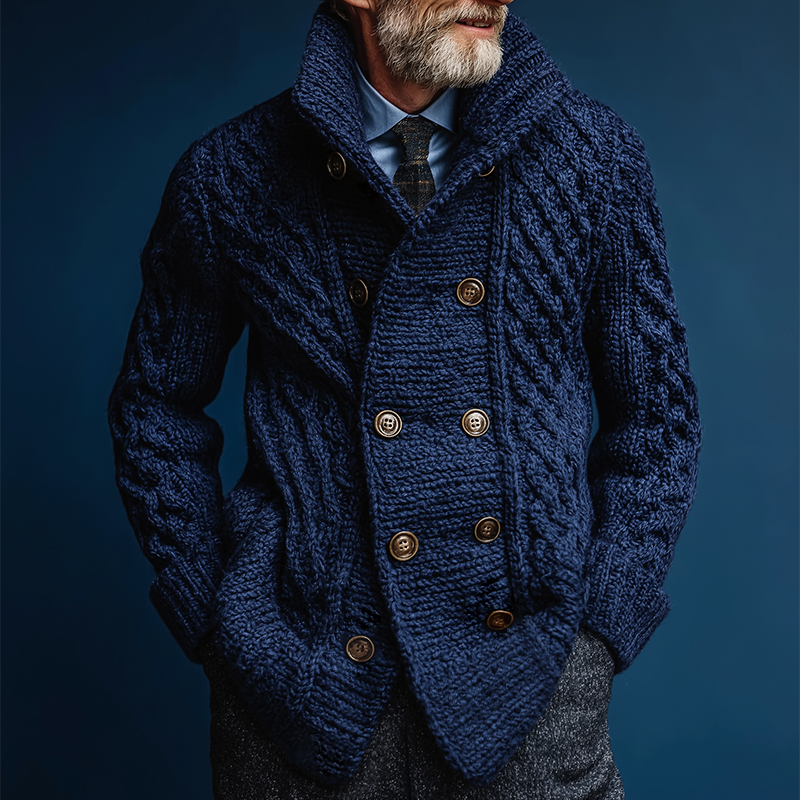 Men's Retro Casual Solid Color Double Breasted Knitted Cardigan Sweater  MTA1164J5TO