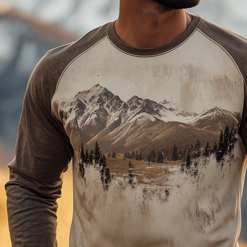 Men's Retro Casual Western Print Crew Neck Long Sleeve T-Shirt MTA3034G1TO