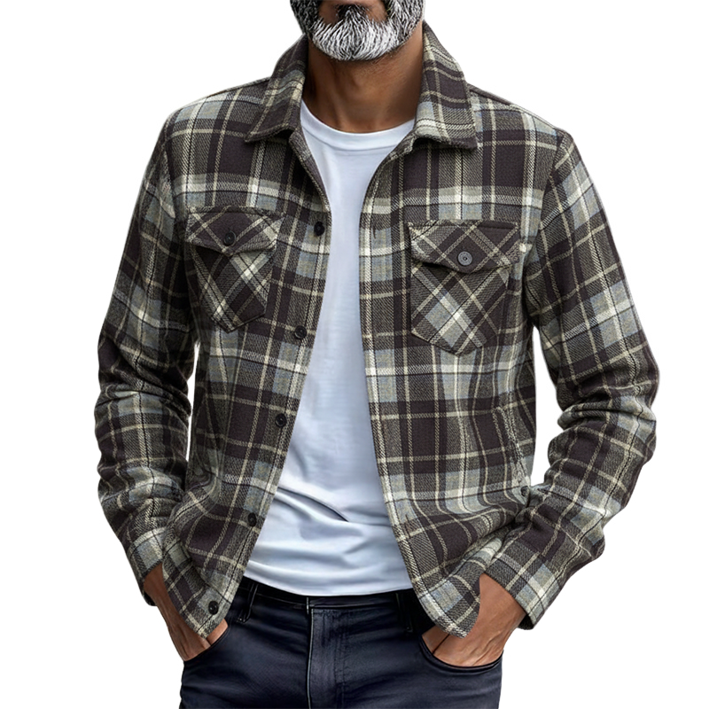 Men's Retro Flannel Plaid Collared Shirt Jacket MTA0163K4X