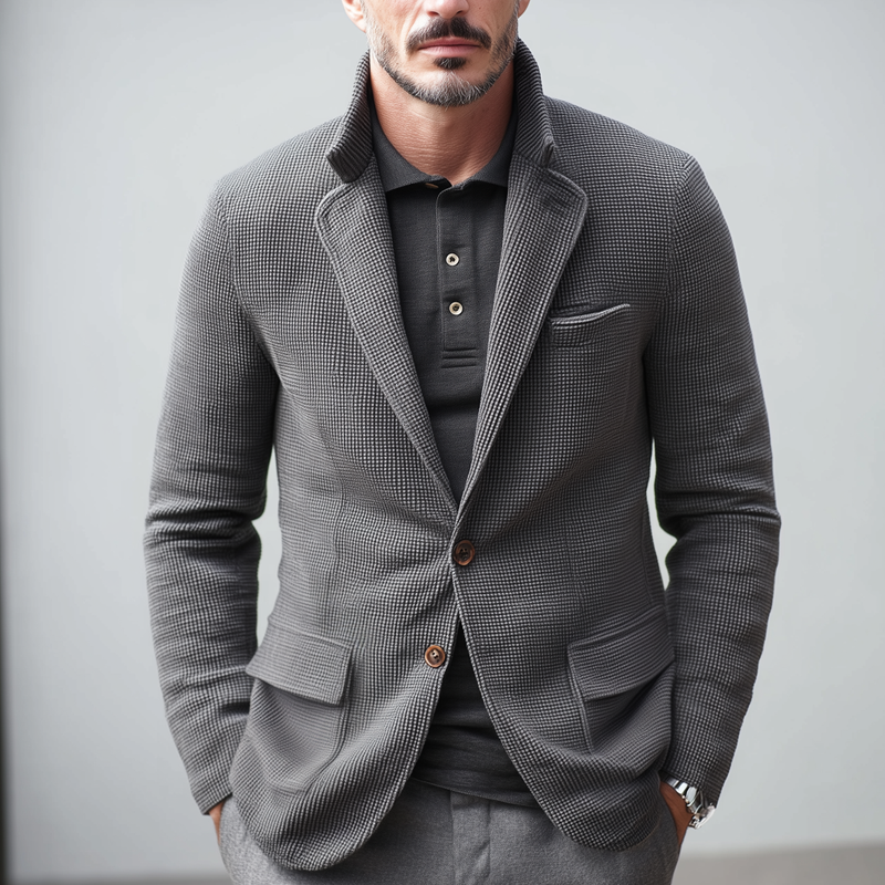 Men's Small Square Fabric Notch Lapel Two Buttons Casual Blazer MTA1946H7Z