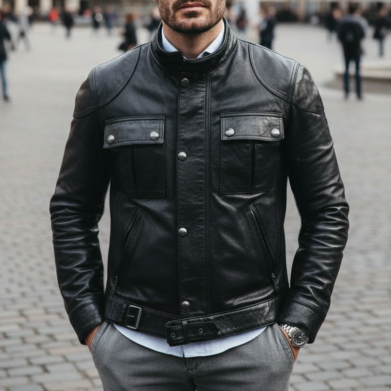 Men's Classic Stand Collar PU Leather Motorcycle Jacket MTA2446I6U