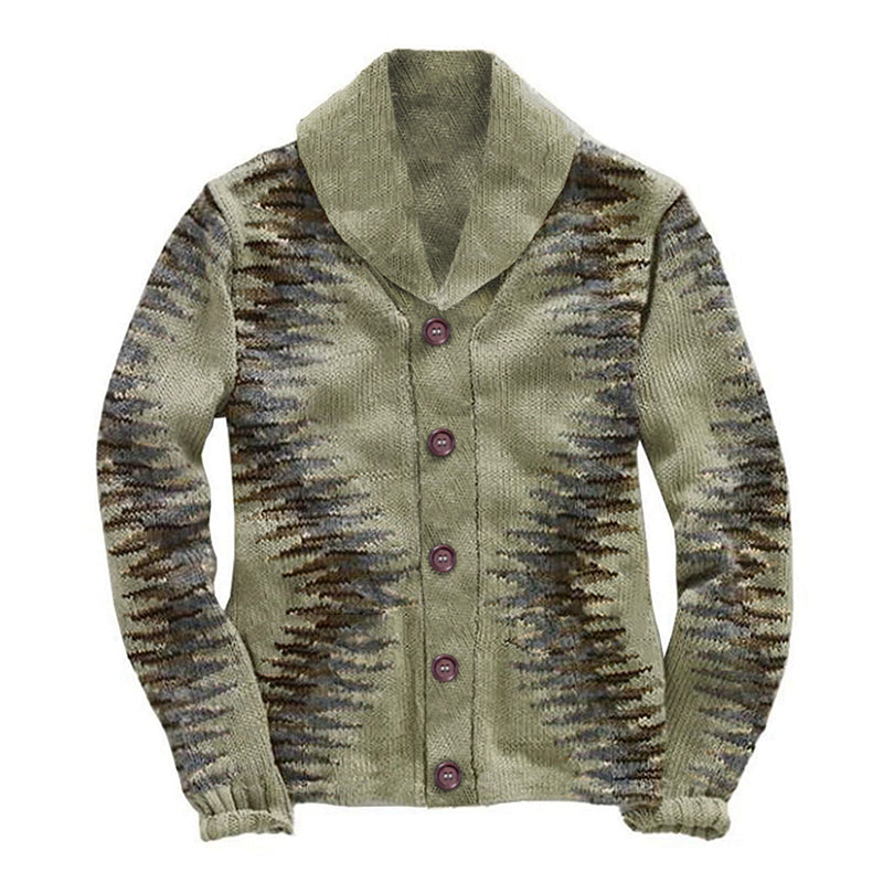 Cárdigan de punto con solapa de un solo pecho y diseño geométrico de jacquard vintage para hombre 67290867M