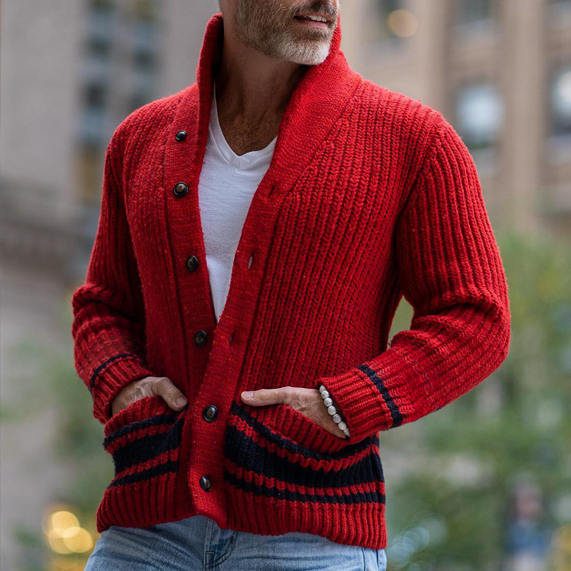 【Spedizione in 24 ore】Cardigan monopetto in maglia a righe con risvolto color block vintage da uomo 88246691Z