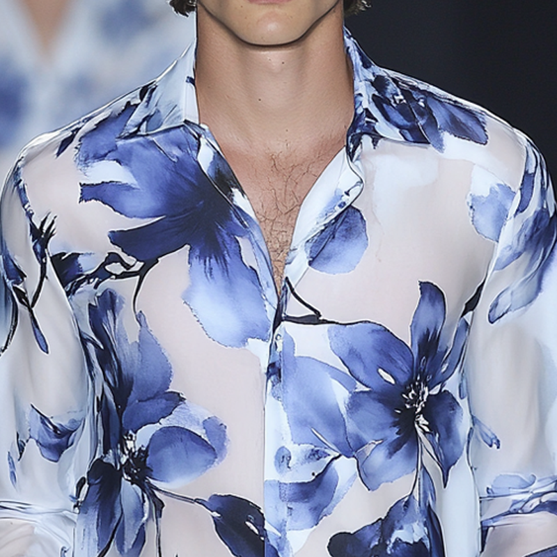 Men's Hawaiian Resort Print Long Sleeve Lapel Shirt MTA0617F7X