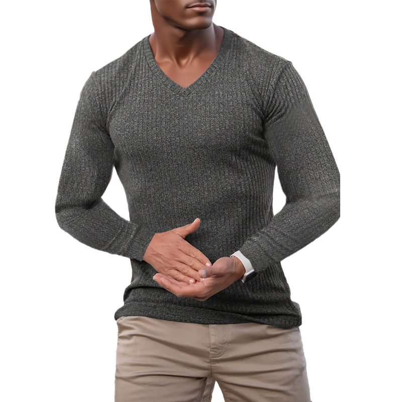 Men's Knitted Striped Textured V-neck Sweater MTA2821G0X