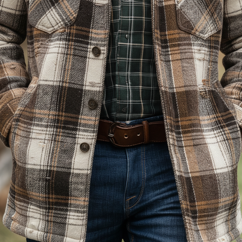 Men's Winter Retro Distressed Plaid Button Coat MTA1002K6P