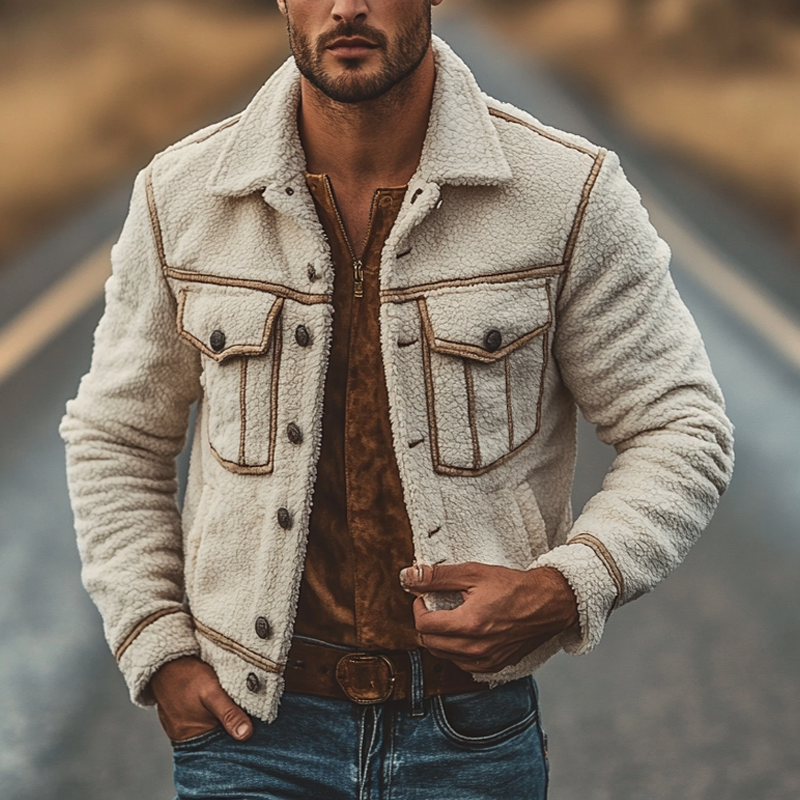 Men's Warm Polar Fleece Lapel Single Breasted Jacket MTA1672I1X