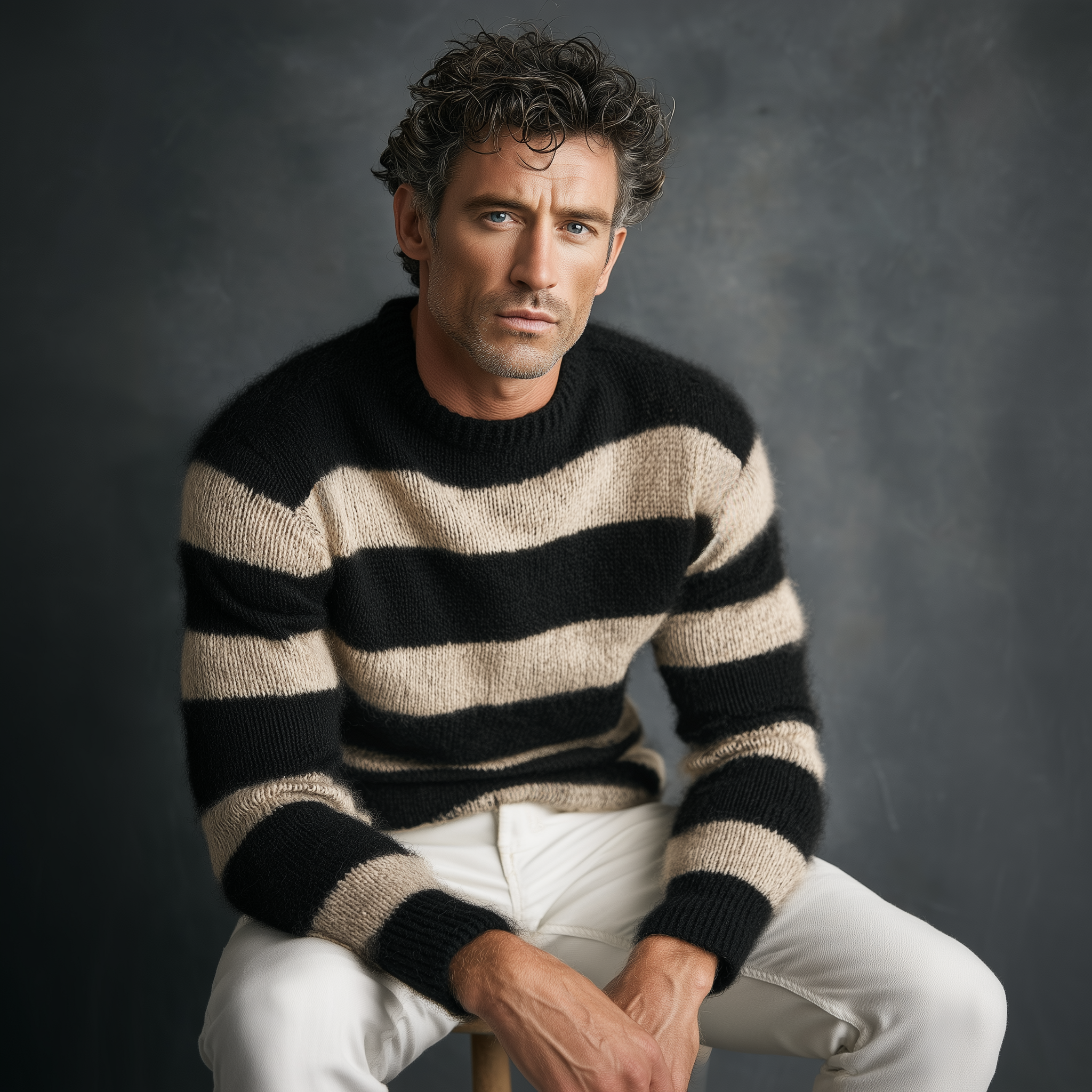 Men's Classic Casual Tough Style Crew Neck Striped Sweater MTA0847I8K