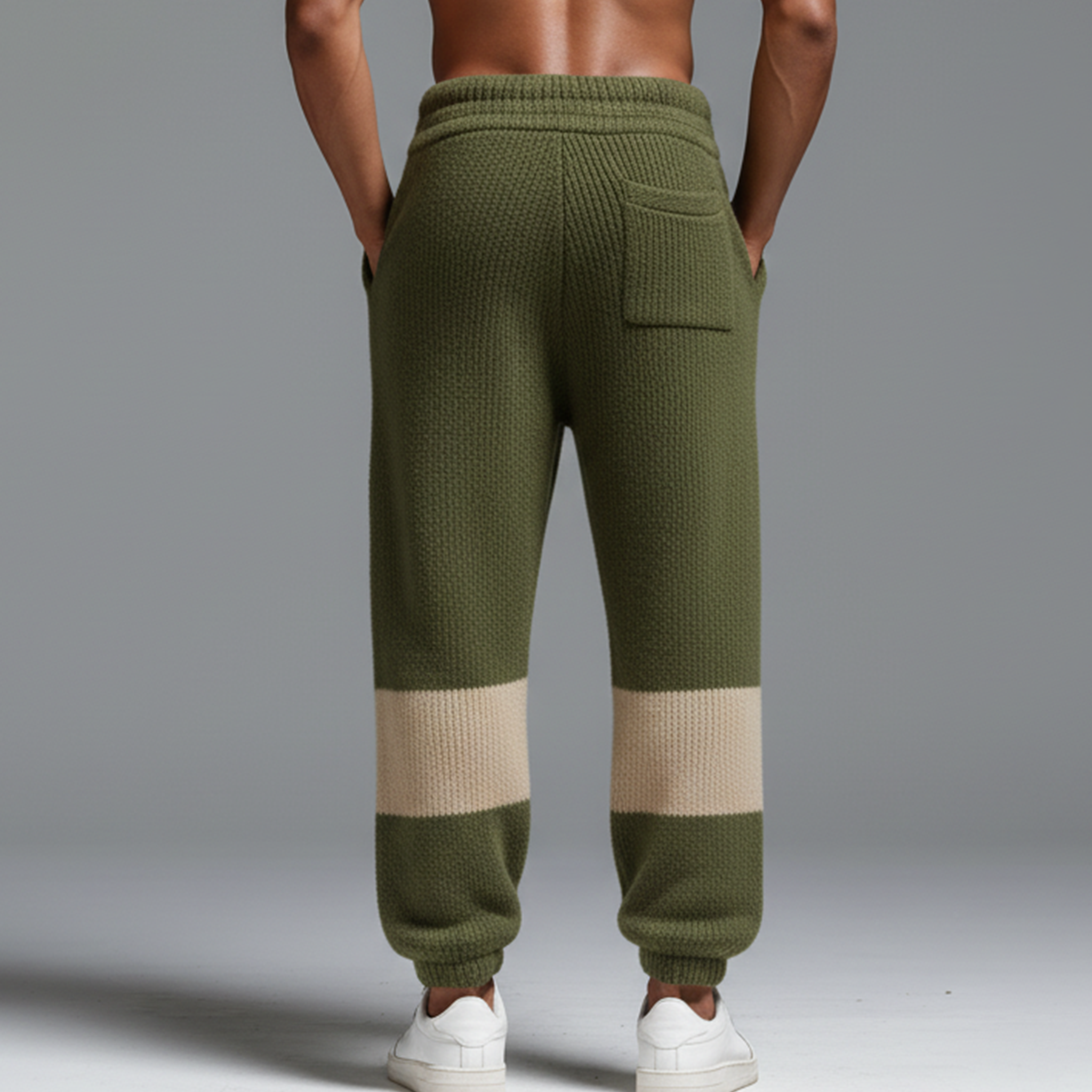 Men's Classic Casual Elastic Waistband Tapered Leg Color-blocked Knit Trousers MTA0604K5K