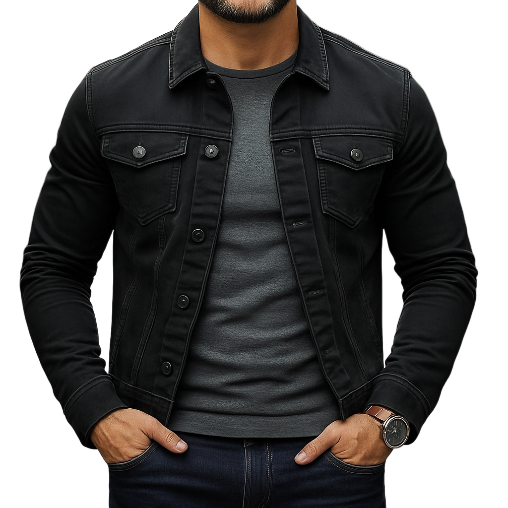 Men's Solid Color Slim Fit Single-breasted Lapel Denim Jacket MTA2042H5X