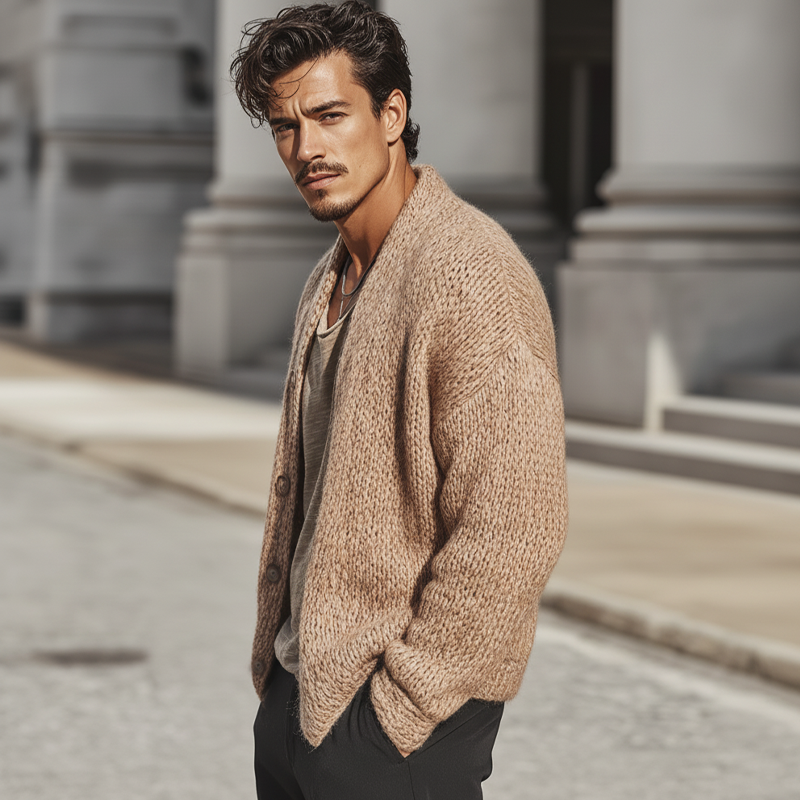 Men's Casual Khaki Button-up Knit Cardigan MTA2937K3U