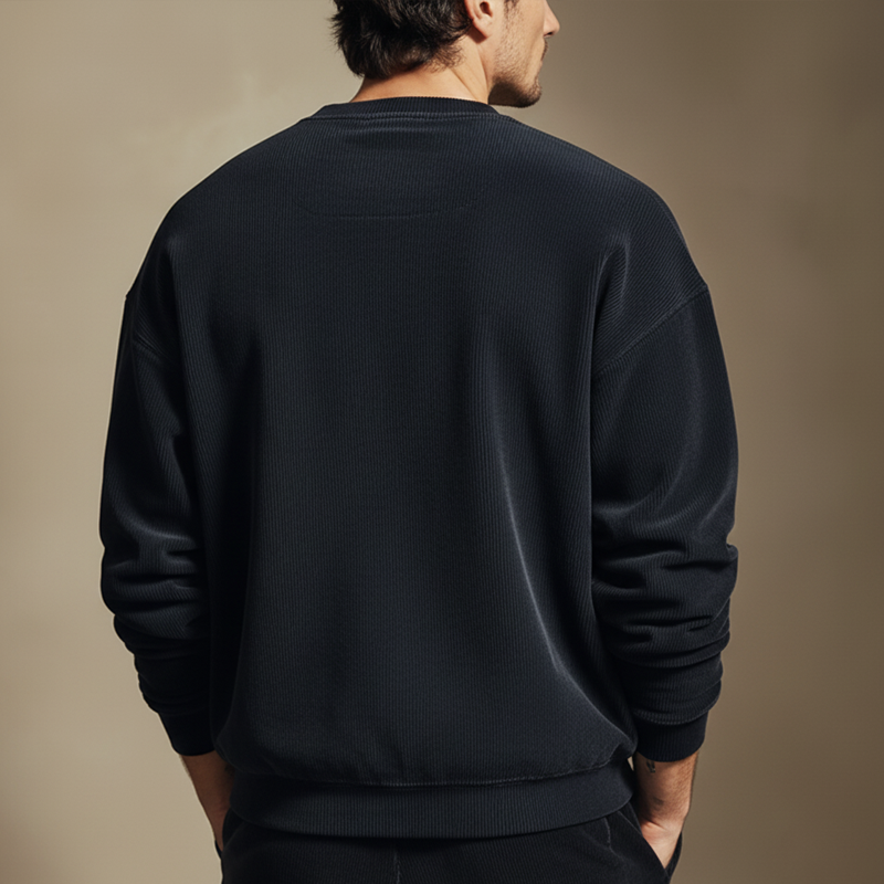 Men's Minimalist Modern Three-button Henley Collar Corduroy Sweatshirt MTA1035L1U