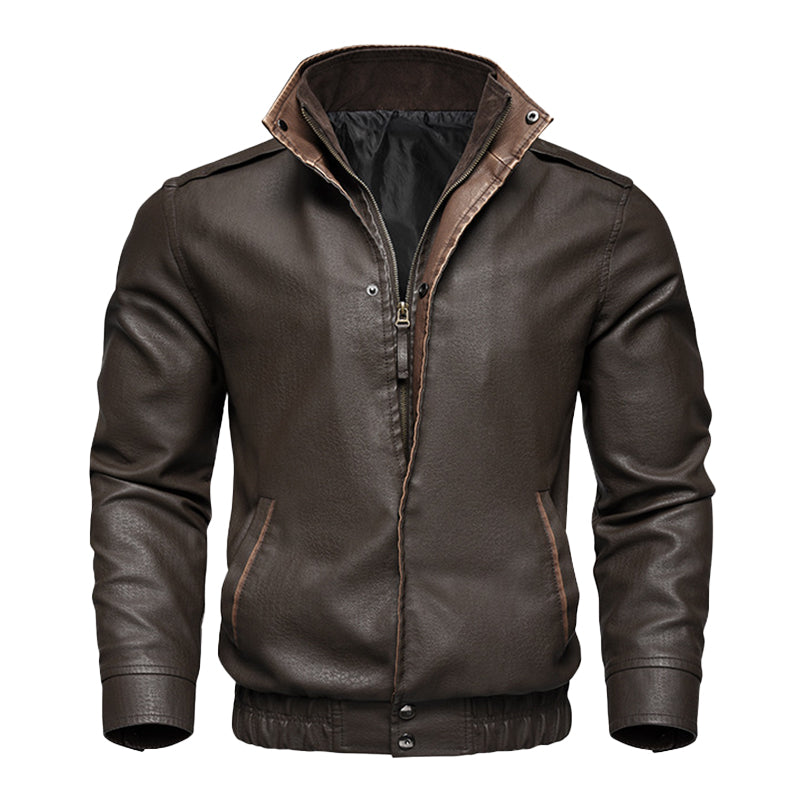 【Spedizione in 24 ore】Giacca bomber vintage da uomo in pelle con doppio colletto e manica lunga con cerniera 26675178M