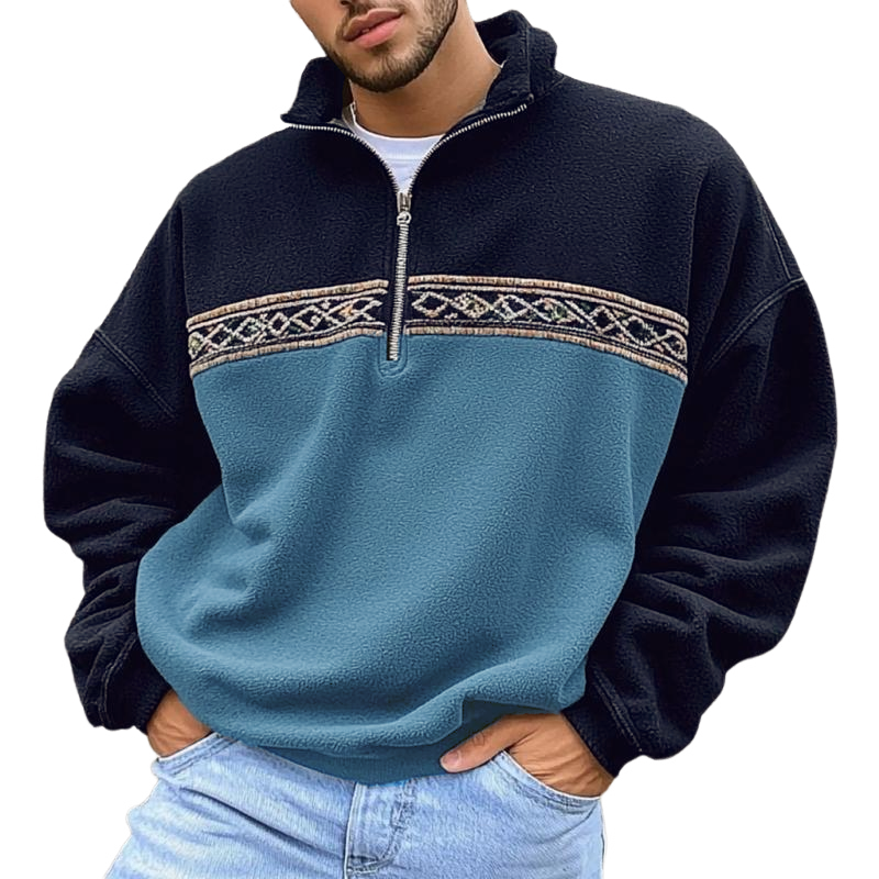 Men's Vintage Colorblock Loose  Polar Fleece Long Sleeve Sweatshirt 35672071Z