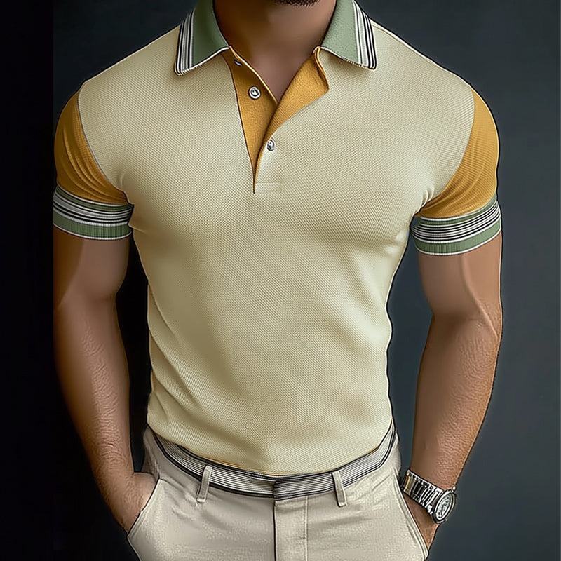 Men's Summer Business Textured Color Block POLO Shirt MTA2974D7U