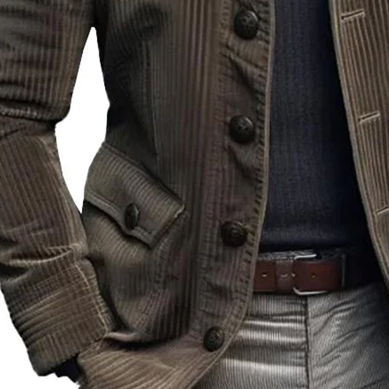Men's Vintage Stand Collar Corduroy Single Breasted Blazer 67271570M