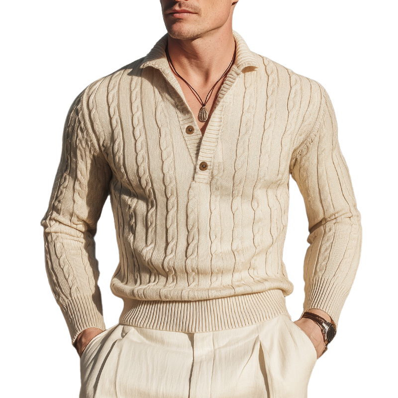 Men's Business Classic Jacquard Button Collar Slim Sweater MTA1106J2U