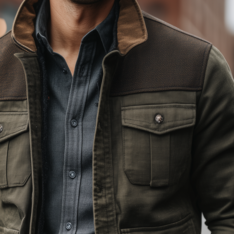 Men's Retro Casual Cotton Stitching Washed Outdoor Barn Jacket MTA0261H8TO