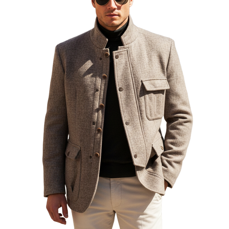 Men's Classic Business Stand Collar Button Jacket MTA2949I8U