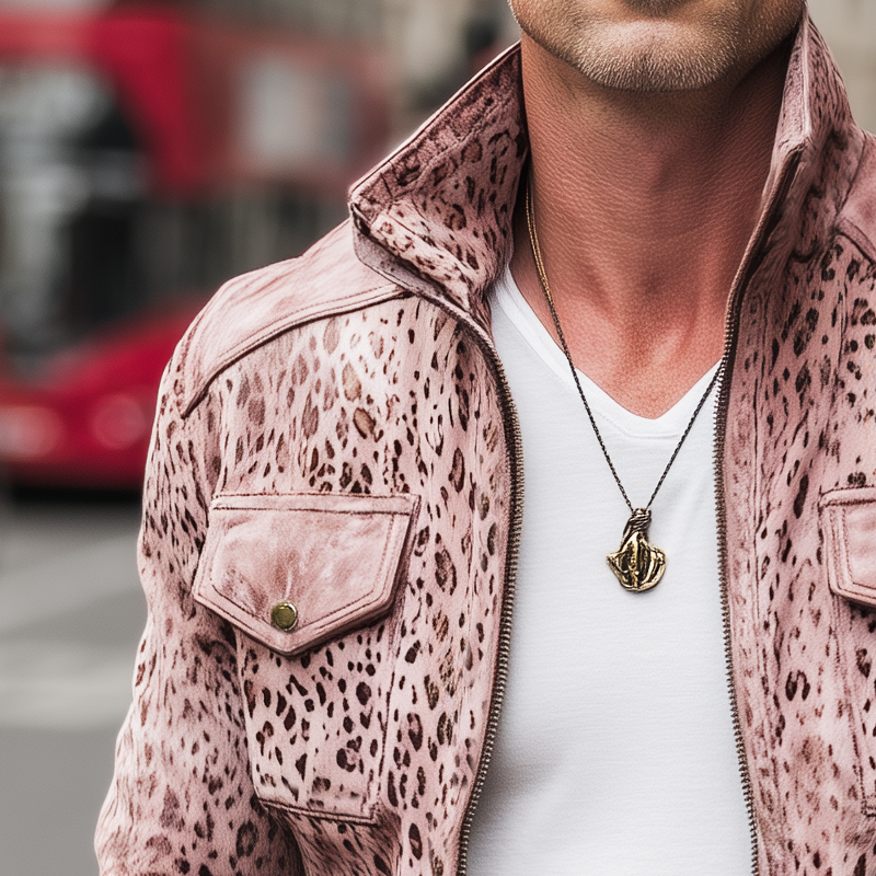 Men's Fashion Leopard Suede Stand Collar Zipper Jacket MTA1537H9U