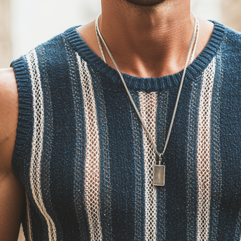 Men's Classic Colorblock Vertical Striped Knit Tank Top MTA0924G5U