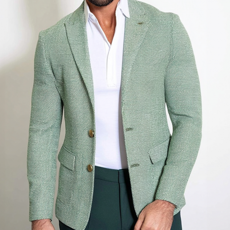 Herreblazer i elegant twilljacquard med hakkslag og enkeltspent slim fit, vintage-modell MTA2378G6M