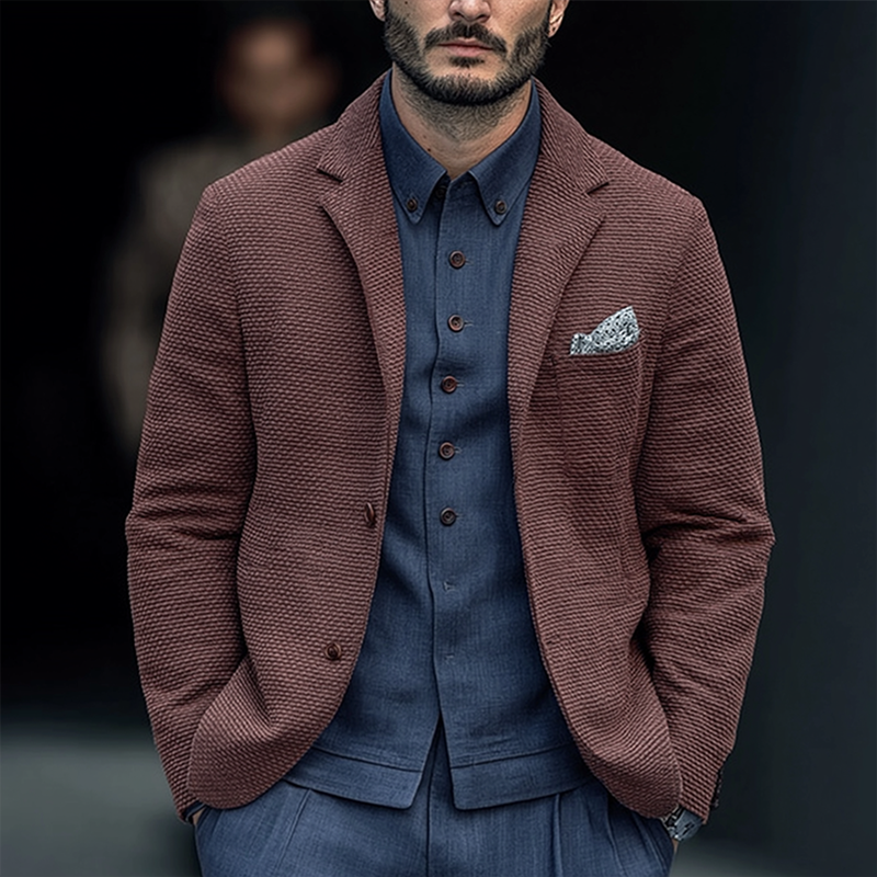 Men's Solid Color Textured Cotton Notch Lapel Single Breasted Blazer MTA0411I2Z