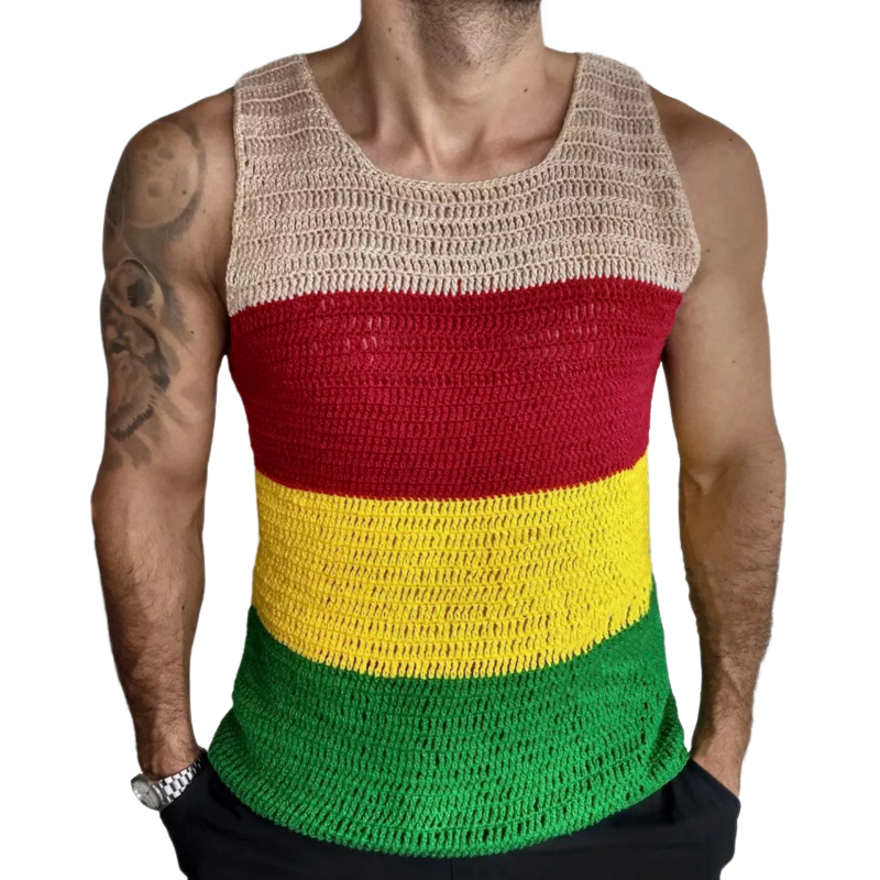 Men's Fashion Casual Personality Contrast Color Knitted Tank Top 31867542K