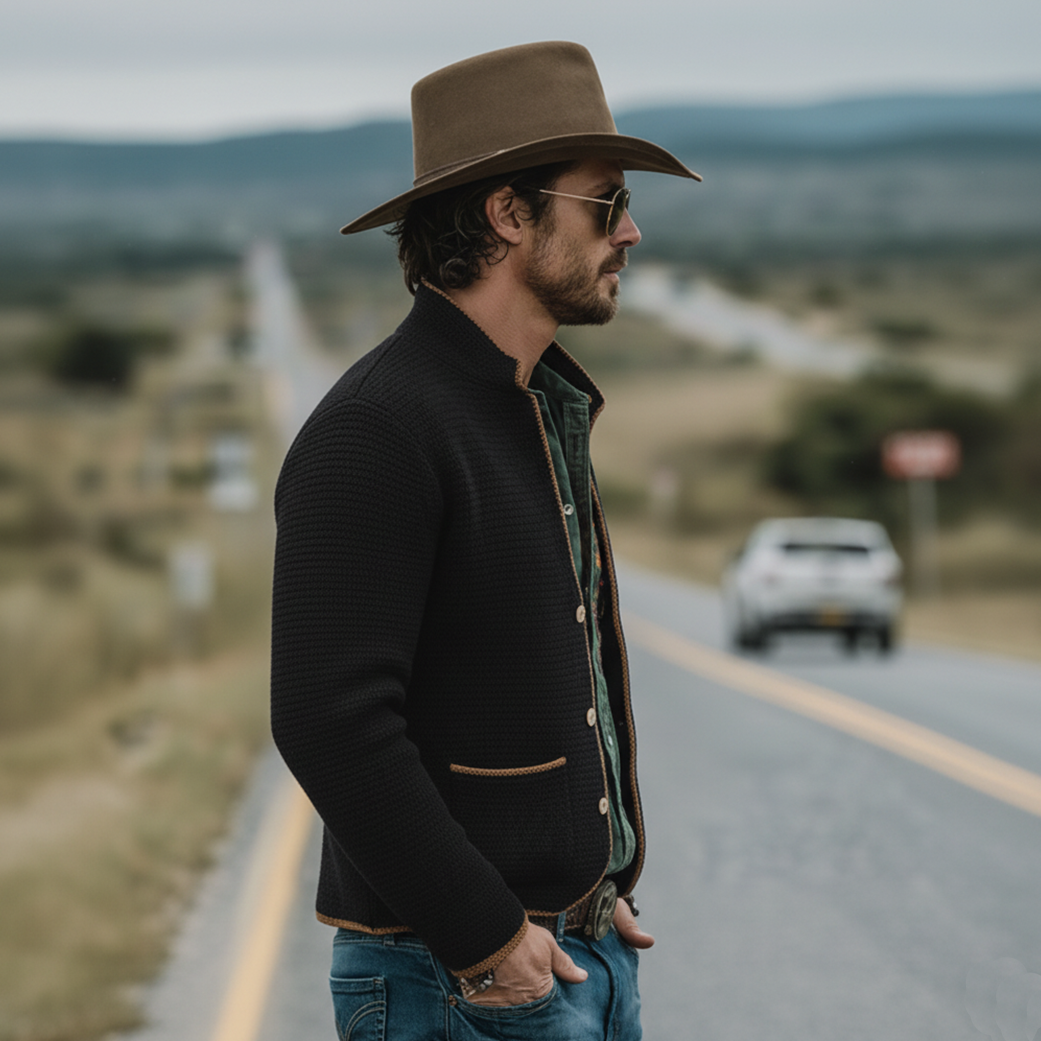 Men's Classic Vintage Western-style Stand-collar Knitted Cardigan MTA0857L0K