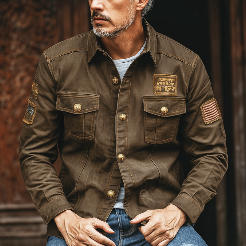 Men's Vintage Embroidered Lapel Denim Jacket MTA0175I9U