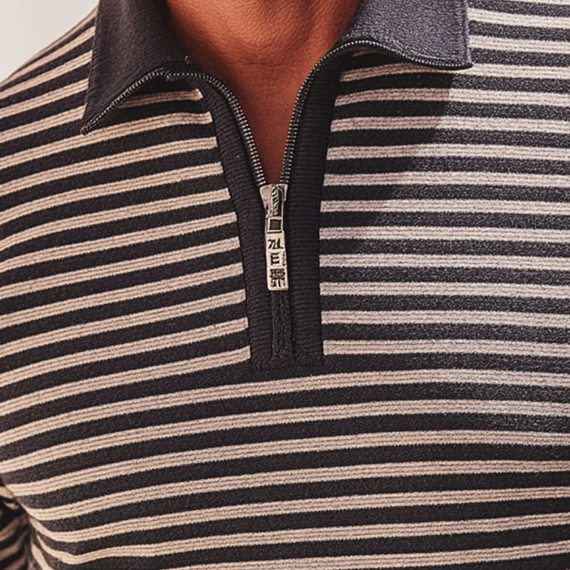 Men's Simple Striped Half-Zip Knit Polo Shirt MTA0702H9P