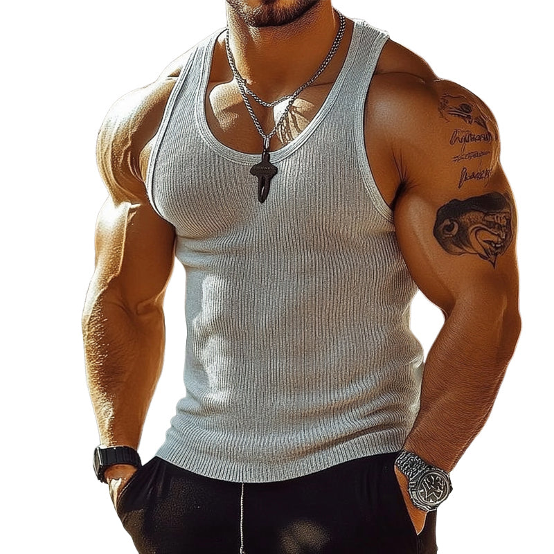 Men's Knitted Round Neck Slim Fit Tank Tops MTA2200E1X