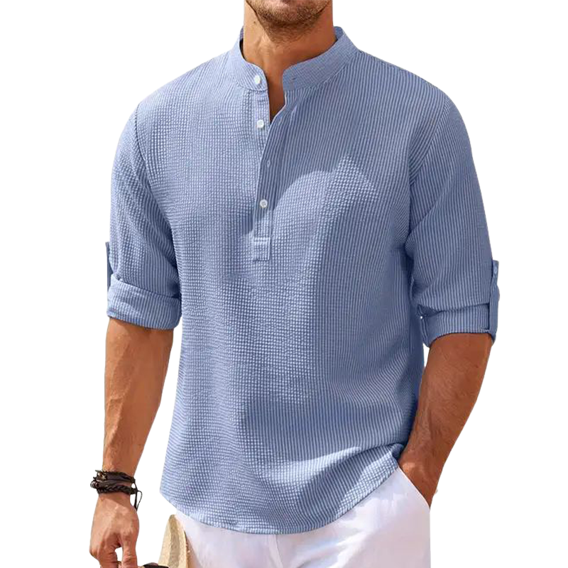 Men's Classic Grained Henley Collar Long Sleeve T-Shirt MTA2364G6U