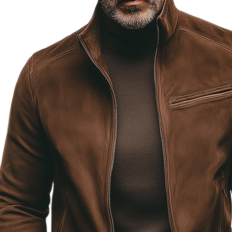 Men's Vintage Stand Collar Suede Zip-Up Jacket MTA0236I9U
