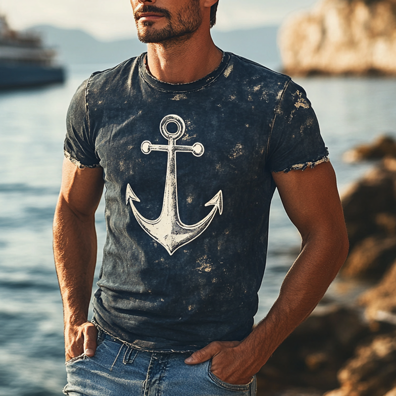 Men's Retro Printed Round Neck Short Sleeve T-Shirt MTA2448F4X