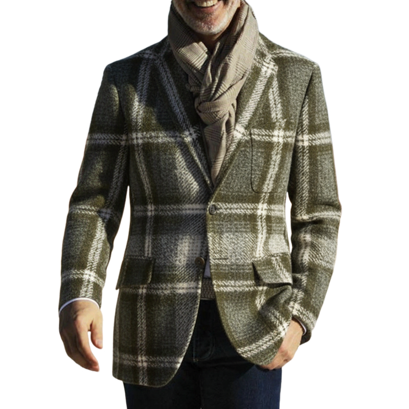 Men's Classic Plaid-patterned Blend Fabric Double-breasted Blazer MTA1820I0U