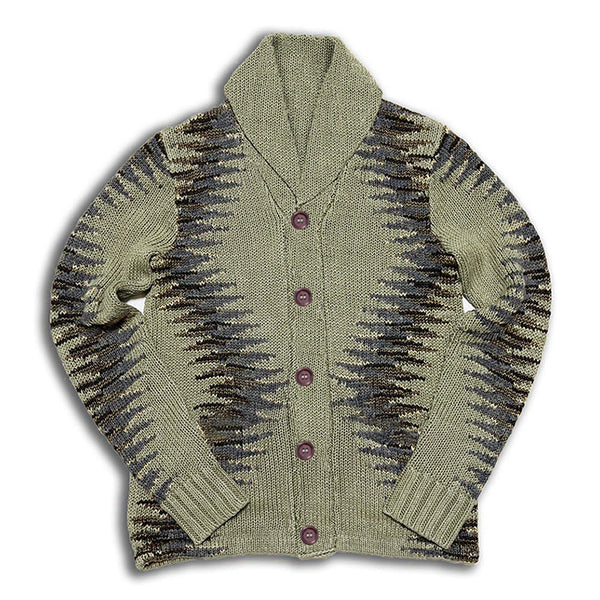 Men's Vintage Geometric Jacquard Lapel Single-Breasted Knitted Cardigan 67290867M