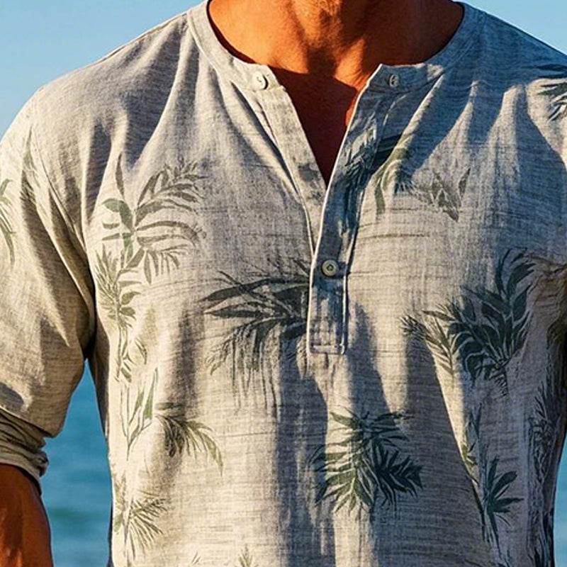 Henley Neck Langermet T-skjorte for menn med hawaiisk trykk 52876680X