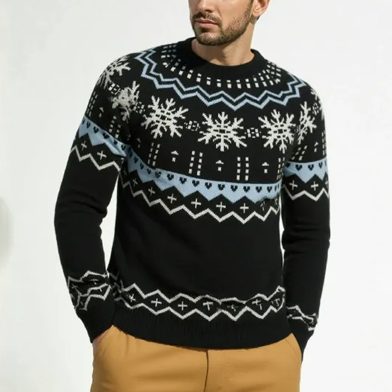 Men's Vintage Jacquard Crew Neck Sweater MTA0421H5X
