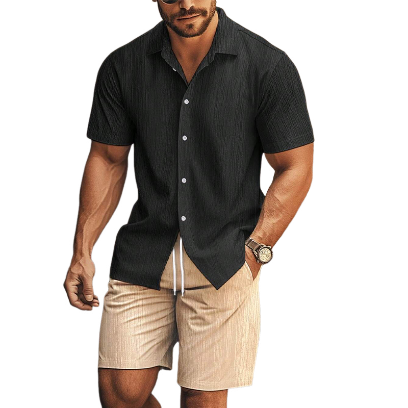 Men's Casual Contrast Color Short Sleeve Shorts Two Piece Set 20132933X