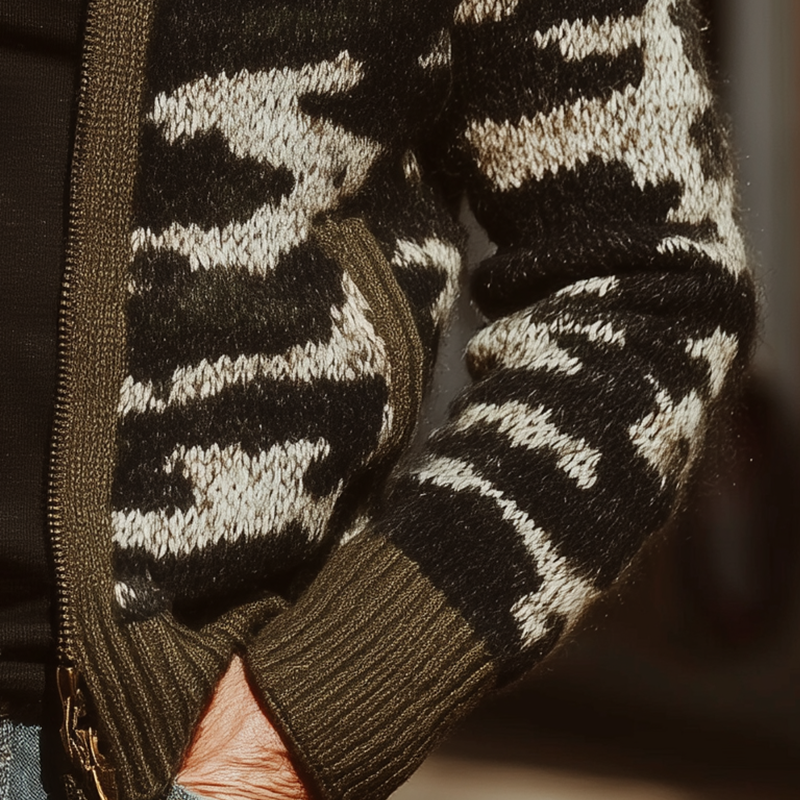 Men's Autumn And Winter Fashion Camouflage Knitted Zipper Sweater Cardigan MTA1393I7P